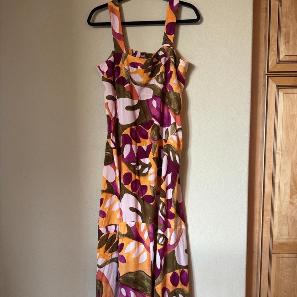 Vince Camuto Multicolor Abstract Print Maxi Dress — Pink, Purple, Olive, Orange